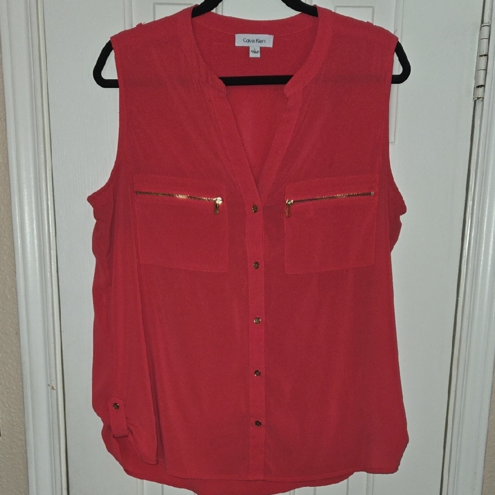 Calvin Klein Vibrant Red Sleeveless Blouse